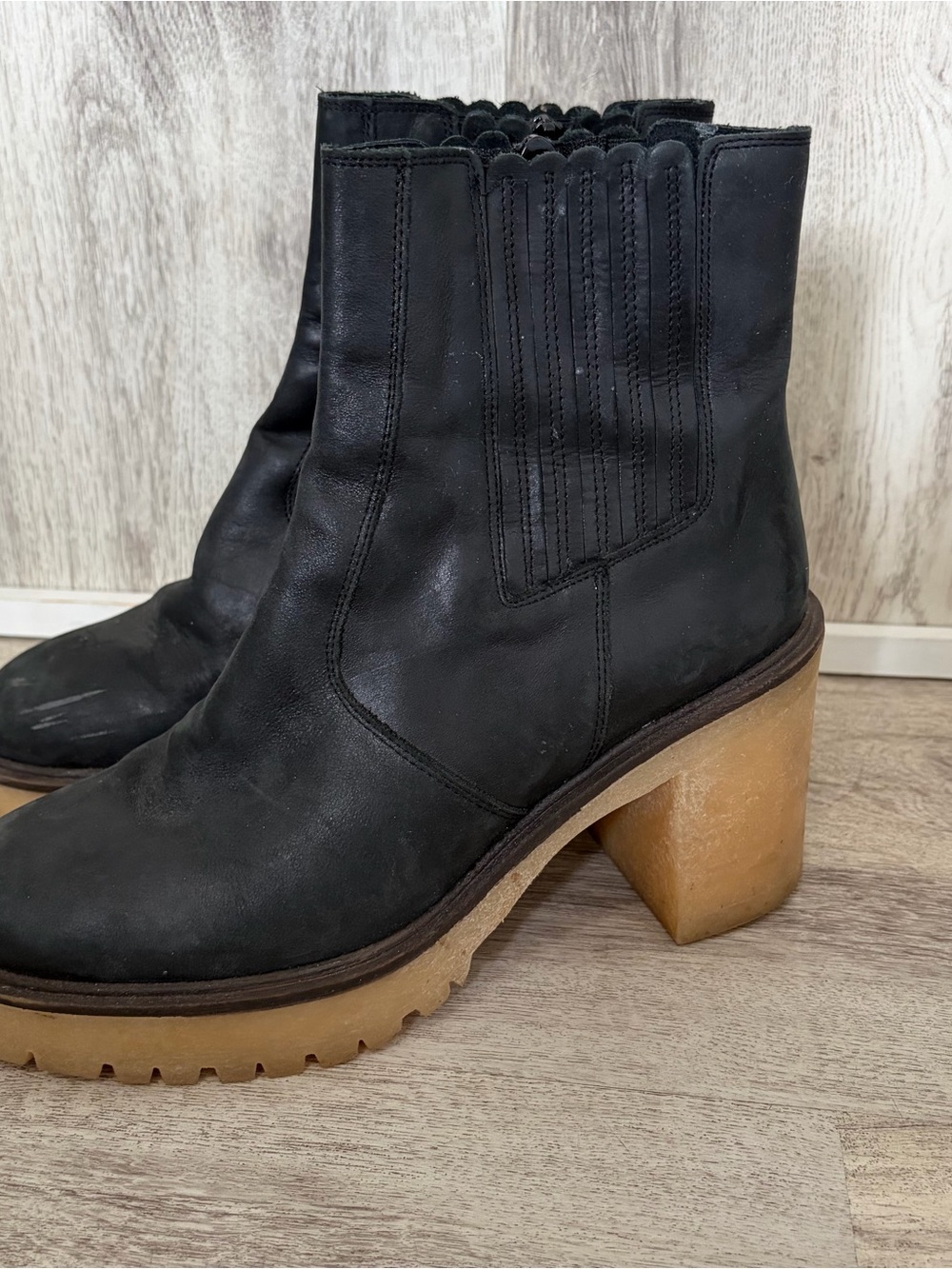Free People Chunky Lug Heel Platform Boot Women's 10 James Chelsea Black Leather